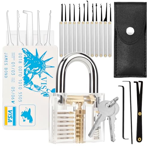 LURICO 20 Stück Lockpicking Set, Dietrich-Set mit Transparenten Übungsschlössern und Schlüssel, Kreditkartengroßes Türöffnungswerkzeug, Lock Pick für Anfänger und Profis Schlosser