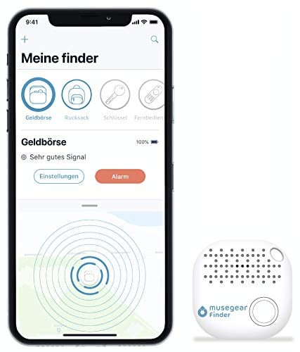 musegear Schlüsselfinder mit Bluetooth App I Keyfinder laut für Handy in weiß I Für iOS & Android I Schlüssel Finden