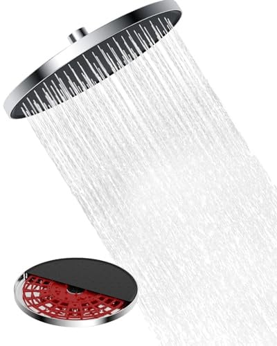 Hibbent Selbstreinigende Regendusche Duschkopf, Fester Duschkopf Regendusche 10 Zoll, Runder Regenduschkopf mit Reinigungsvorrichtung, Chrom