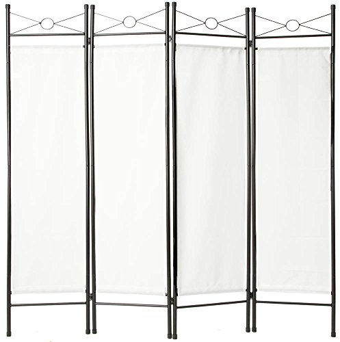 tectake® Paravent 4-teilig, Raumteiler Trennwand freistehend aus Metall und Stoff, spanische Wand 180 x 160 cm, als Umkleidekabine, Room Divider, Paravent innen, Raumteiler ohne Bohren - weiß