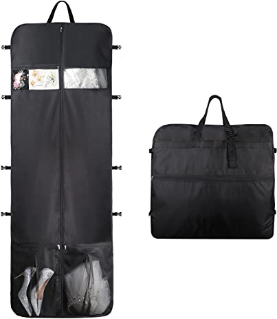 KEEGH Kleidersack Lang 60 x 182cm Kleidersack Brautkleid mit 30cm Zwickel | Oxford Kleiderhülle mit Reißverschluss & 2 große Netztaschen, Faltbarer Reise Kleidersack für Abendkleider, Brautkleider
