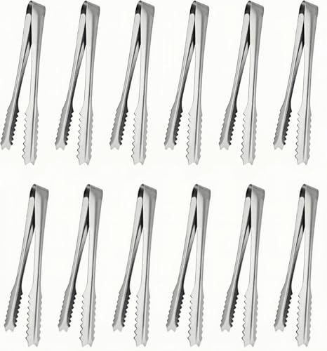 Heanvmyss Edelstahl Eiswürfelzange,12 Stück Eiswürfelzange,Zuckerzange Set,Servierzange Küchenzange für Hochzeit,Party,Bar,Büfett,Grill,Picknick(Silber)