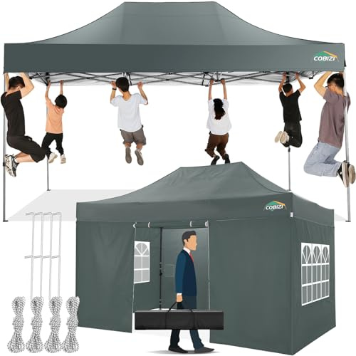 COBIZI Pavillon 3x4,5 Wasserdicht Stabil Winterfest mit 4 Seitenwand,Grau | Pop Up Zelt Faltpavillon,Sonnenschutz Pavillion Klappbar Zelte,Gartenparty Strand Hochzeit,Pavilion Faltbar mit Handtasche