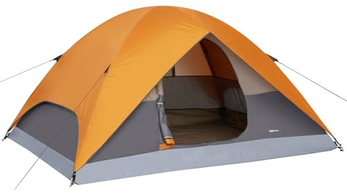Amazon Basics Kuppelzelt für Camping mit Regenschutz und Tragetasche, wasserdichtes 3-Jahreszeiten-Zelt, einfach aufzubauen, 6 Personen