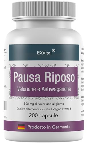 EXVital Ruhepause, mit Baldrian & Ashwagandha, Hochdosiert mit 500 mg Baldrian pro Tagesdosis, 200 vegane Kapseln reichen für 100 Tage! Frei von Zusätzen & in Deutschland hergestellt