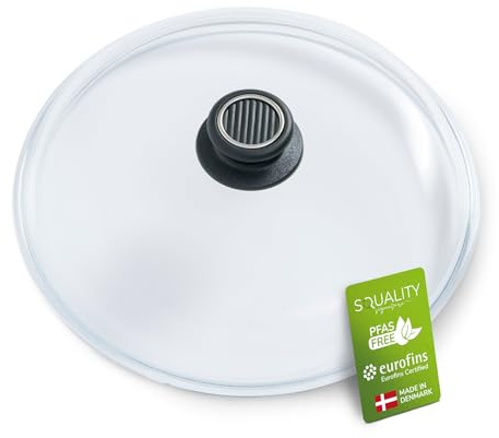 Squality Topfdeckel 28 cm | Pfannendeckel aus Pyrex | Glasdeckel aus gehärtetem Glas | Hergestellt in Dänemark | Pfannen Deckel ofenfest bis 180 °C | Topf Deckel Spülmaschinen geeignet