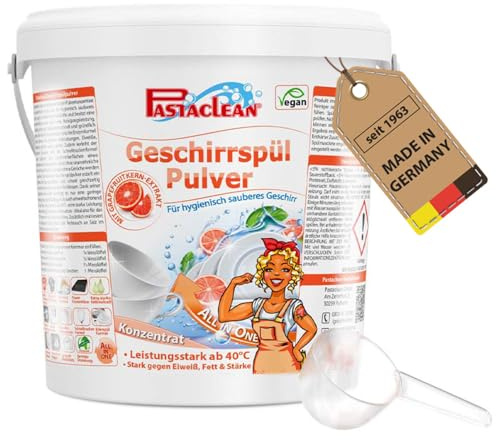 Pastaclean® Spülmaschinenpulver (1 kg) Profi Geschirr-Reiniger | Geschirrspülpulver mit bis zu 150 Spülvorgänge