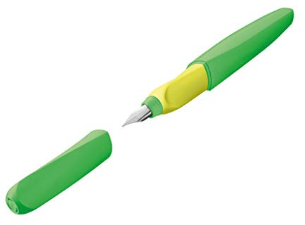 Pelikan Twist Füllhalter, Edelstahl-Feder in Strichbreite M inkl. 2 Tintenpatronen, neon grün
