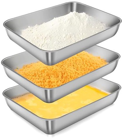 Panierschalen Set 3 Teilig, 25 x 19 x 5 cm Edelstahl Panier-Set, Panierstraße Schnitzel, Edelstahl Schale Rechteckig, Schale zum Panieren für Fisch, Fleisch und Gemüse