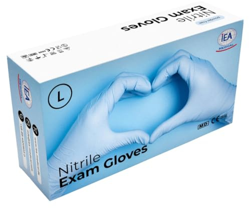 IEA Medical Nitrilhandschuhe L Blau 100 Stück, Einweghandschuhe, Reißfest, Untersuchungshandschuhe, Latexfreie Handschuhe, Einmalhandschuhe
