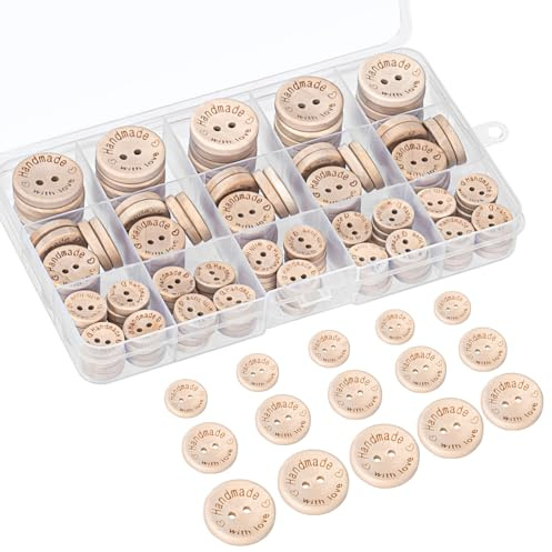 holzknöpfe, 140 Stück, knöpfe，knöpfe kinder mit 2 Löchern, natürliche Holzknöpfe, ideal zum Nähen und Gestalten von Dekorationen, 15/20/25 mm