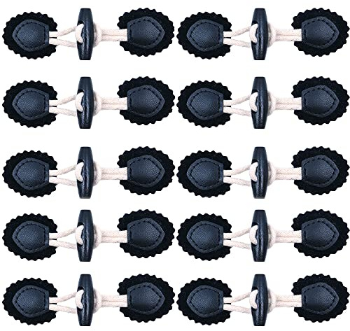 CENPEK 10 Paar Lederhorn-Knebelknöpfe, Mantel-Knebelverschluss, Nähen, Holz, handgefertigte Hornknöpfe, für Mäntel, Jacke, Windbreaker, Pullover, DIY-Dekoration, Schwarz
