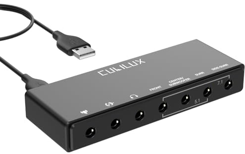 Cubilux 7.1 USB Surround Soundkarte- 48 kHz-384 kHz Abtastrate für Kopfhörer, Externe USB A Soundkarte aus Aluminium, Line In und Stereo Mic In