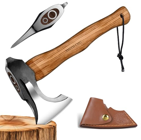 SMITH CHU Outdoor Axt, Beil Holz Spalten für Garten, Handgeschmiedet Handbeil aus Hochgekohlter Stahl, Bushcraft Axt mit Scheide, Geschenke für Männer