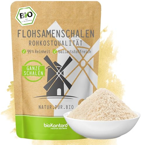 bioKontor – BIO Flohsamenschalen ganz 500g – 99% Reinheit ballaststoffreich | Rohkostqualität – deutsche Handabfüllung – naturbelassen – Low Carb – Psyllium Husk Bio – indische Flohsamen Schalen