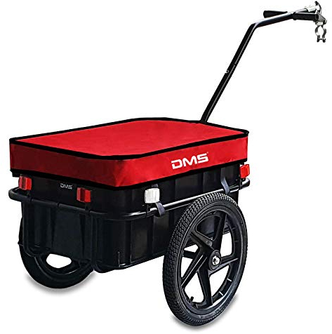 DMS® Fahrradanhänger, Lastenanhänger, Handwagen, mit Hochdeichsel, Transportbox mit 70 Liter Volumen, Max. 60kg, Kugel-Kupplung für Fahrräder mit 26'' - 28'' FH-01 (Rot)