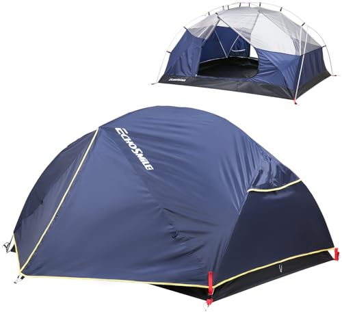 EchoSmile Camping Zelt 2-3 Personen, Wasserdicht PU3000 mm Wurfzelt, Ultraleichtes Double-Layer Kuppelzelt mit 2 Türen, 3–4 Saison Zelte für Camping, Wandern & Bergsteigen, Einfache Montage