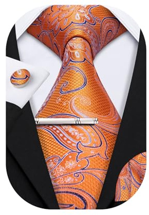 Barry.Wang Herren Krawatte Seide Set Florale Paisley-Krawatte Einstecktuch Manschettenknöpfe im Krawattenklammer Feierliche Hochzeit Party