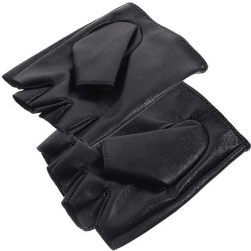 Kinder Halbfingerhandschuhe 1 Paar aus Leder in Schwarz für Outdoor Reiten | Lederhandschuhe Kinder, Haltbarkeit und Handschutz, Flexibel bei Bedienung von Ausrüstung