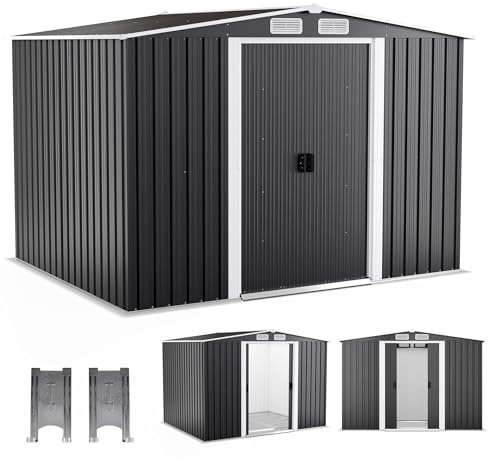 ONBEST Metall Gerätehaus 5,3 m² – mit Fundament & Schiebetür | Geräteschuppen und Gartenhaus aus Metall in Anthrazit – Metallgerätehaus mit Stauraum für Gartengeräte