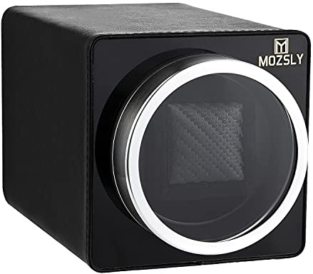 MOZSLY Einzel-Uhrenbeweger für Automatikuhren mit leisem Motor und 12 Drehrichtungen Schwarz Leder