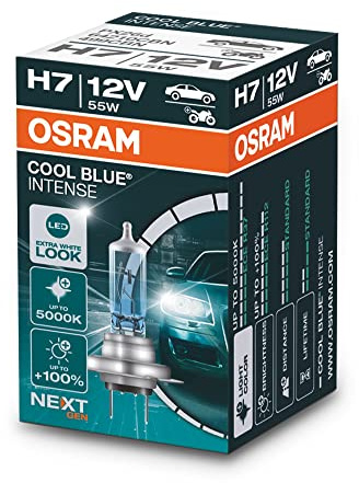 Osram COOL BLUE® INTENSE H7, +100% mehr Helligkeit, bis zu 5.000K, Halogen-Scheinwerferlampe, LED-Look, Faltschachtel (1 Lampe)