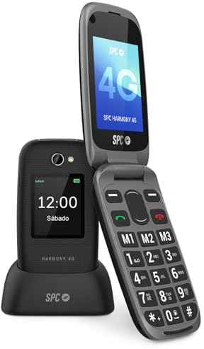 SPC Harmony 4G - Mobiles Klapphandy für Senioren, große Tasten, hörgerätekompatibel, Fernkonfiguration, SOS-Taste, hohe Klingellautstärke, Ladestation, Schwarz