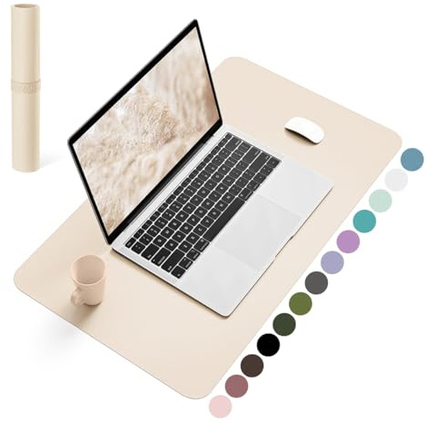 YSAGi Schreibtischunterlage, Mauspad mit Leder und Rutchfeste Wildleder, Multifunktionales Office Mousepad Laptop Schreibunterlage, Tischunterlage für Büro/Home-Office (Beige, 60x35cm)