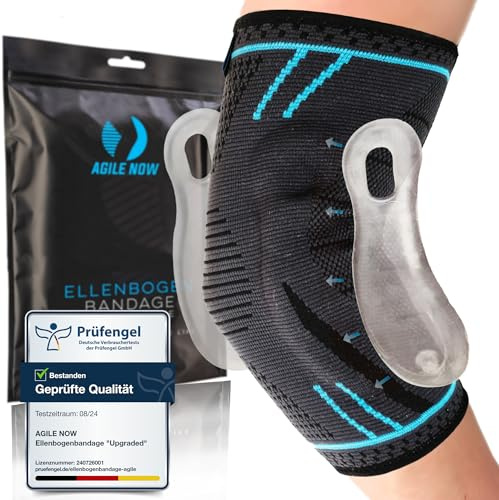AGILE NOW® Ellenbogenbandage Upgraded stabilisiert & schützt die Gelenke, rutschfeste Tennisarm Bandage mit Curved-Gel-Pads, geeignet für alle Sportarten wie Tennis, Gewichtheben & Golf (XL | Blau)