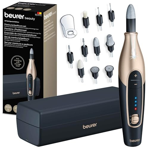 Beurer MP 84 Special Edition Maniküre-/Pediküreset, elektrische Nagelfeile mit Akku, 10 Aufsätze, LED-Licht, inkl. Aufbewahrungsetui, bis zu 4400 U/min, Nagelfräser zur Hand- und Fußpflege, schwarz