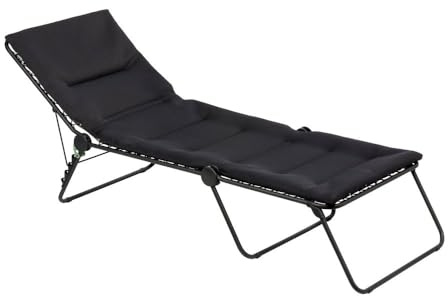 Lafuma Mobilier Siesta L Gepolsterte Klappbare Sonnenliege, 4 Positionen verstellbar, AirComfort, Schwarz Acier