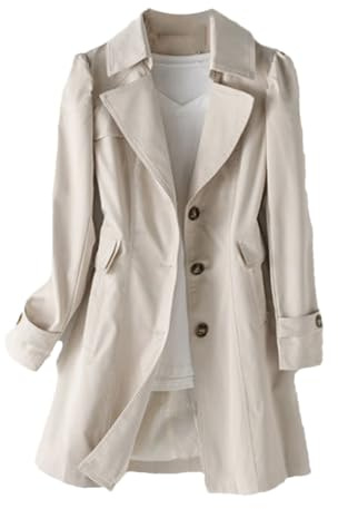 Frühling Herbst Frauen Mittellange Kleine Chap Trenchcoat Umlegekragen Einfarbig Einreiher Jacke, beige, 42
