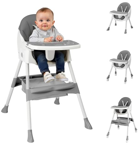 LEADZM 2 in 1 Babyhochstuhl, 3 Verstellbare Winkel, Abnehmbares Doppeltablett, Klappbar Hochstuhl Baby mit Universalrädern und Aufbewahrungs, Babys im Alter von 6–36 Monaten (Grau)