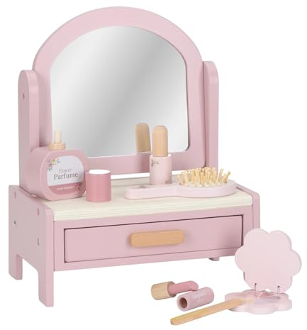 Little Dutch Holz Kinder-Schminktisch mit Zubehör rosa | Spielset Mädchenspielzeug Holzspielzeug