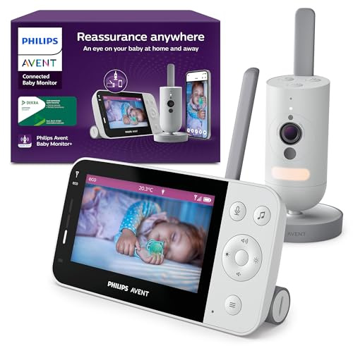 Philips AVENT Connected Babyphone mit Kamera und WLAN, hochwertiger HD-Kamera, Infrarot-Nachtsichtfunktion, Schrei-Erkennung, Gegensprechfunktion, DEKRA Zertifiziert privat und sicher, SCD951/26