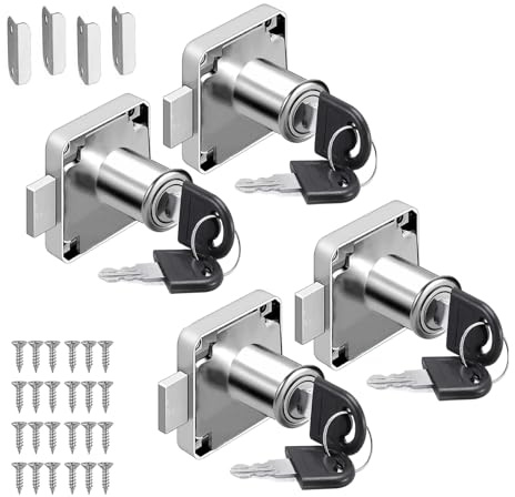 4 Sets Möbelschloss mit Schlüssel, 22mm Sicherheits Schrankschloss | Rostfreier Stahl Spindschloss Aufschraubschloss für Schubladen und Schränke