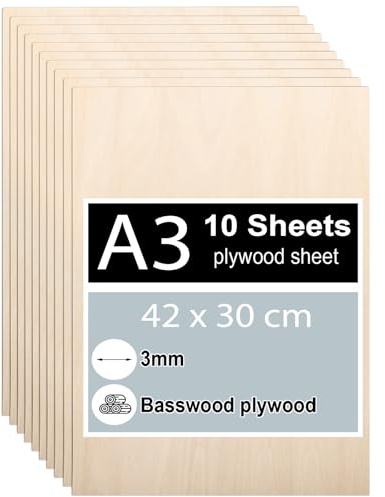 Linde Sperrholz 3mm, 42 x 30 cm, DIY, Laserbearbeitung, Brandmalerei, Modellbau, Deko, Gemälde