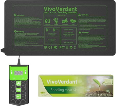 VivoVerdant 27W Heizmatte für Pflanzen mit Thermostat & 0-24H Timer, Upgrade Heizdraht für Schnelles Aufheizen, IP67 Wasserdicht Wärmematte für Setzling Keimung, Gewächshaus & Anzucht, 54x27cm