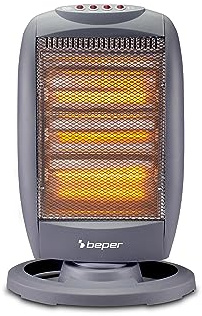 BEPER P203PAN011 Halogen-Heizfläche, 400/800/1200W, 3 Heizelemente, 3 Leistungsstufen, automatische horizontale Oszillation, ECO-Funktion und Abschaltautomatik, Grau