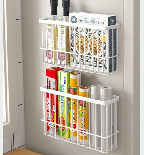 EigPluy 2 Stück Küchenschranktür-Aufbewahrungsbox,Selbstklebendes Wandmontierte Aufbewahrungsboxs, Schrank/Badezimmer/Kühlschrank Kleine Gegenstände Organizer Aufbewahrungsbox (Weiß)