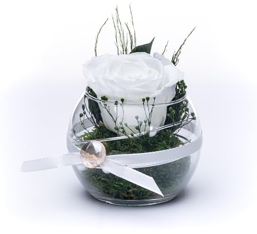 Rosen-Te-Amo |Ewige Rose im Glas mit Rosenduft, handgefertigt, weiß|Echte Rose in Geschenkbox |Geschenk für Frauen, Mama|Konservierte Blume zum Weihnachten, Valentinstag, Muttertag, DekoGeschenk