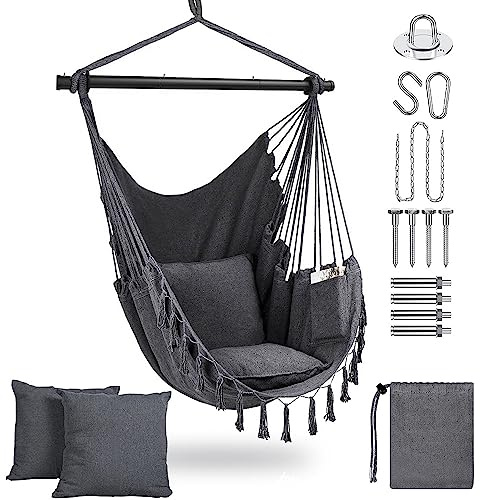 Hängesessel Hängeschaukel Hängestuhl mit 2 Kissen & Tasche, Übergroßer Hängesessel Kinder & Erwachsene max 330 lbs, Hängematte Indoor & Outdoor Schaukelstuhl für Wohn- Schlafzimmer Garten Terrasse