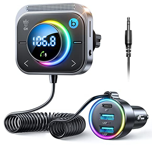 JOYROOM 96W Bluetooth 5.4 Adapter Auto【60W PD & 2*18W QC 3.0】Musik FM Transmitter Auto Bluetooth【Bass Boosted & Hi-Fi】Freisprechanlage Autoladegerät Zigarettenanzünder Unterstützung Aux & TF Karte