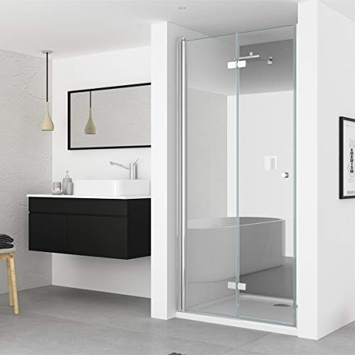 IMPTS 80cm Falttür Duschtür Duschkabine Nische Rahmenlos Duschwand Duschabtrennung 6mm ESG Sicherheitsglas 185cm,OHNE Duschwanne