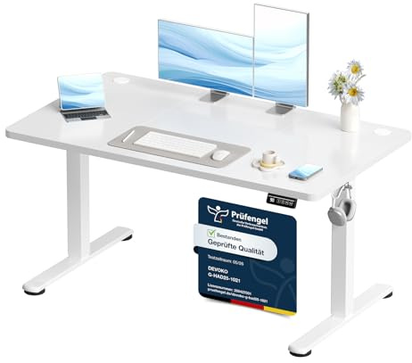 Devoko Elektrisch Höhenverstellbarer Schreibtisch 120 x 60cm, Stabiler Schreibtisch Höhenverstellbar Tisch, Steh-Sitz Bürotisch, Computertisch mit Memory-Funktion, Stehpult, Standing Desk, Weiß