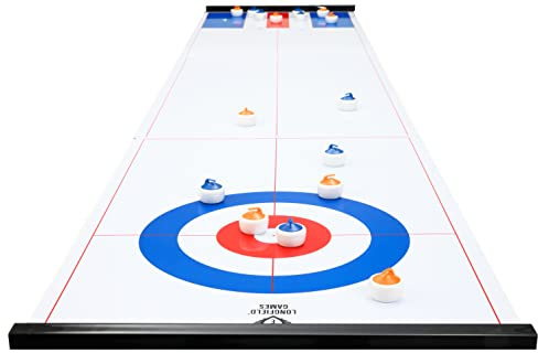 Engelhart - 2 in 1 Curling and Shuffleboard Table-Top Game - 180cm, Compact Curling Spiel und Reversible Paletten - 340500