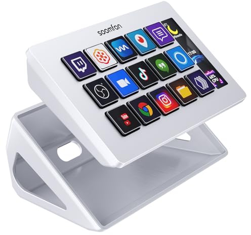 SOOMFON Stream Controller Deck Weiss, 15 anpassbaren Makrotasten, auslösen von Aktion in Software wie OBS/Twitch/YouTube/PS, Mac & Windos, für Live-Streaming, Aktienhandel & Editing
