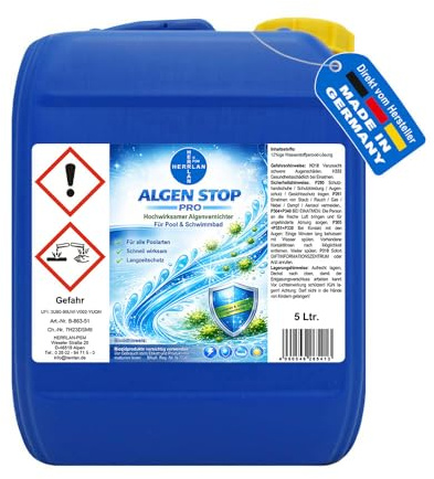 HERRLAN® ALGEN Stop PRO - 5 Liter Algenvernichter für Pool & Schwimmbad | Chlorfreies Algizid zur Algenbekämpfung im Pool, Langzeitformel für die regelmäßige Wasserpflege.