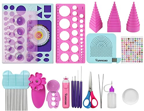 Komplettes 19-teiliges Quilling-Werkzeugset mit elektrischem Quilling-Stift | Crimper, Kamm, Schablonenbrett, Curling Coach & 3D-Formhilfen, für Einsteiger bis Fortgeschrittene, Karten & 3D-Papierkunst