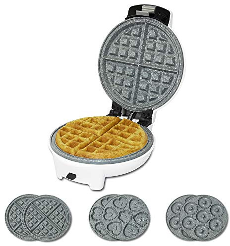 Cecotec Waffeleisen Fun Gofrestone.RockStone Antihaftbeschichtung, 3 austauschbare Platten (Waffeln, Saloons, Muffins) Spülmaschinenfest, 700 W.